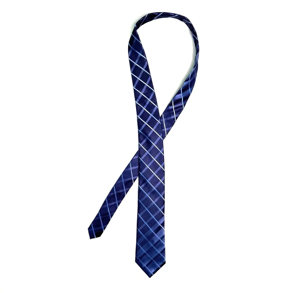 Kenneth Cole Reaction Mens Blue Plaid Striped 100% Silk Necktie Formal Business